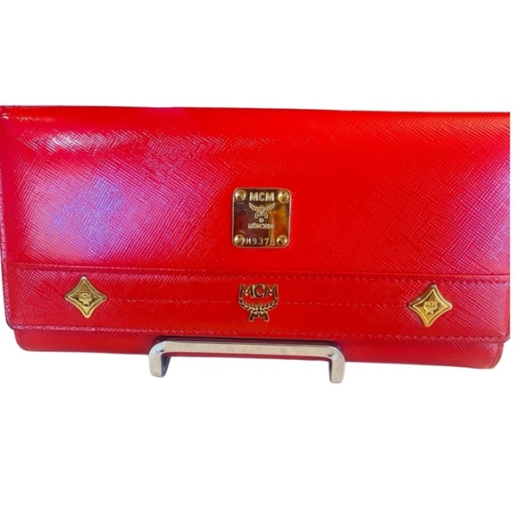 MCM Red w/Golden Hardware Long Trifold Wallet: M9376, EUC - Picture 1 of 10
